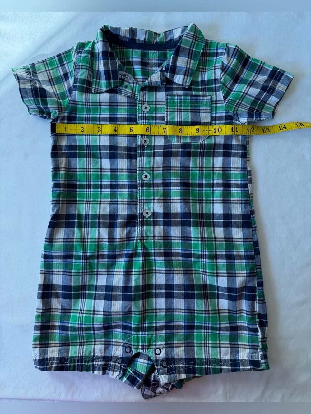 Carter’s Super-Fun Green & Blue Plaid Button Up Romper Toddler Size 24M